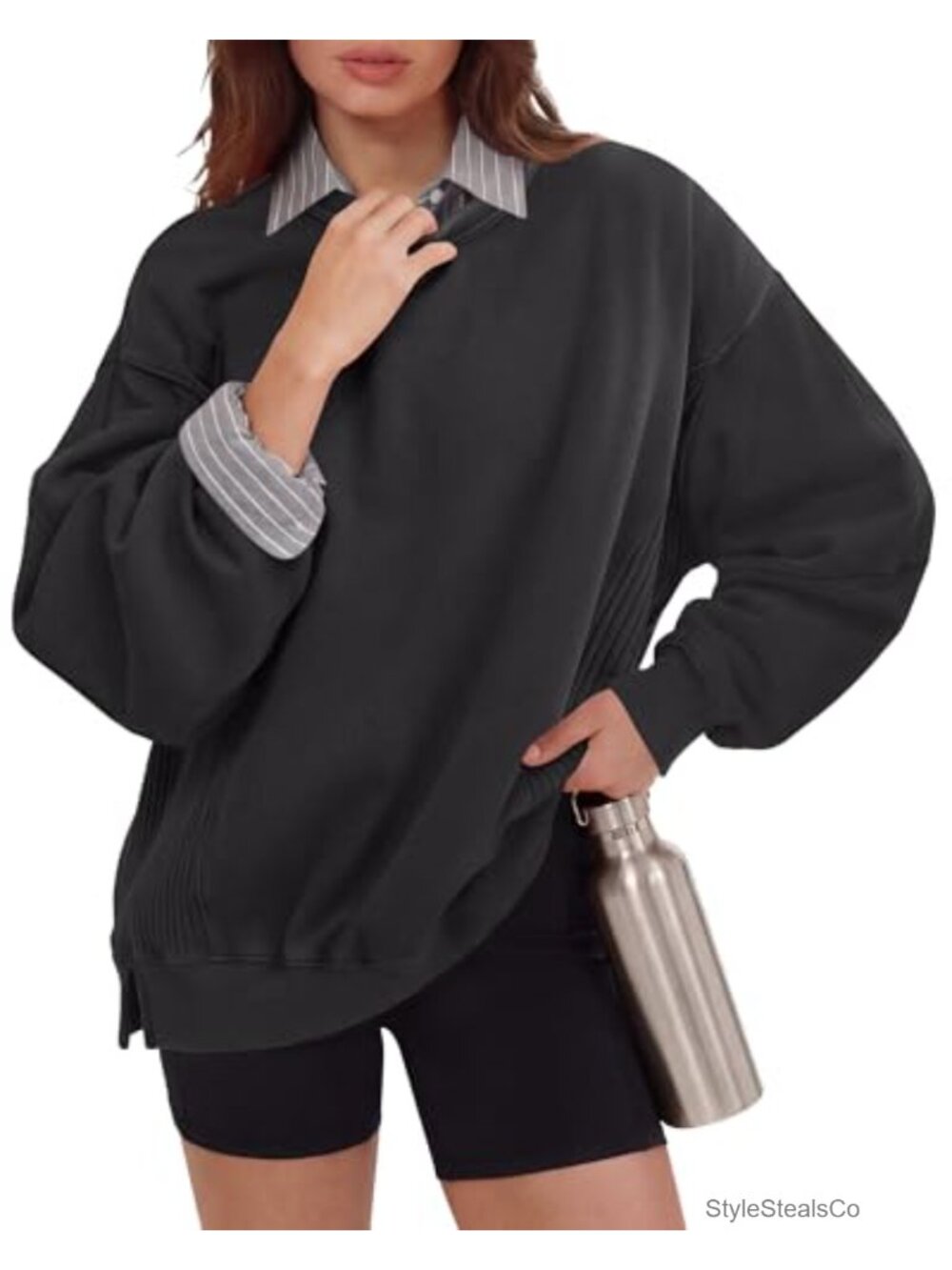 Women Oversized Fleece Crewneck Pullover Sweatshirt Fall Winter